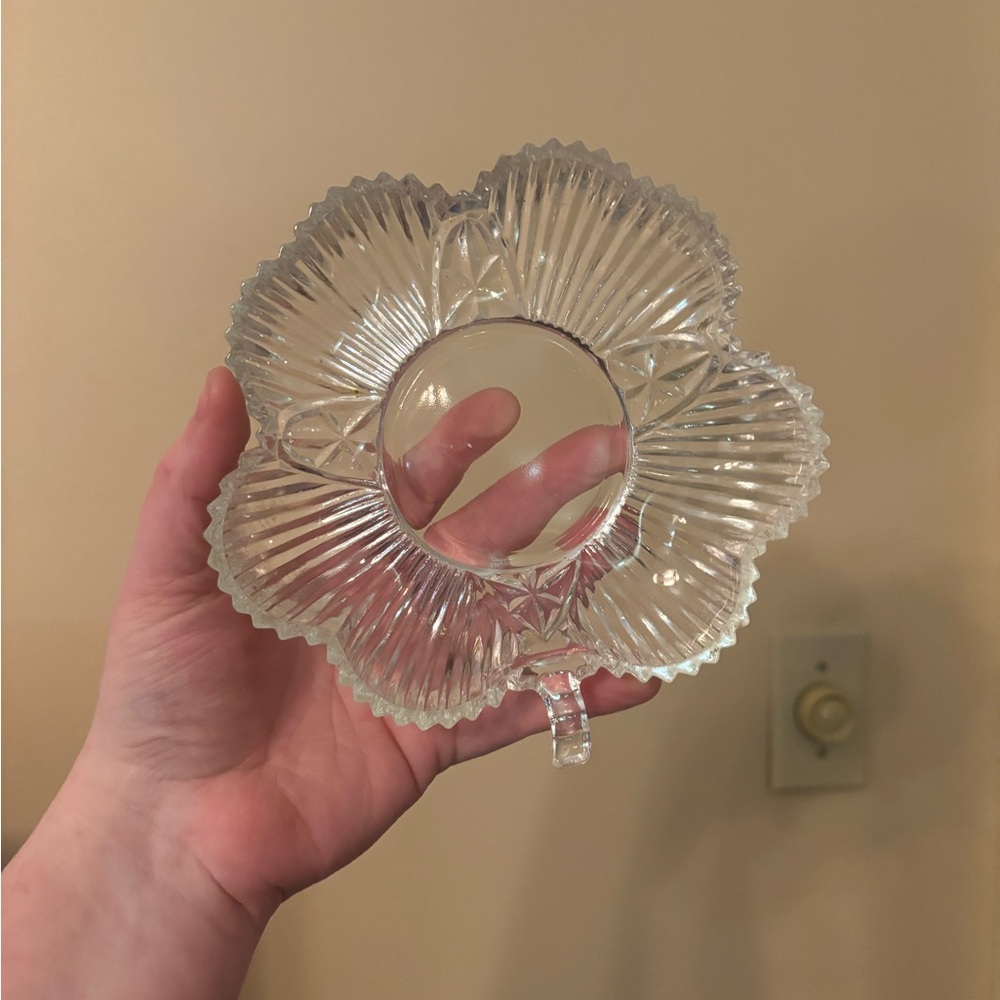 vintage Federal Glass clear Shamrock Dish